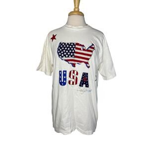 BAYSIDE Sparkly Patriotic USA California Graphic Print White Tee Large Unisex